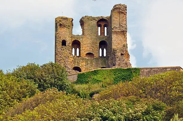 English castle on hill top, Scarborough, Yorkshire.