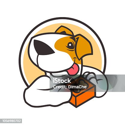 istock Cartoon dog character with box in paws 1056980702