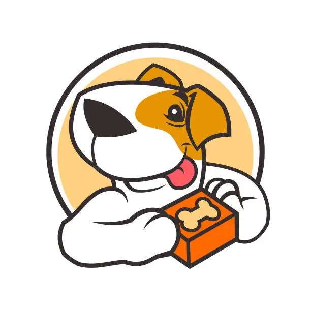 Vector illustration of Cartoon dog character with box in paws