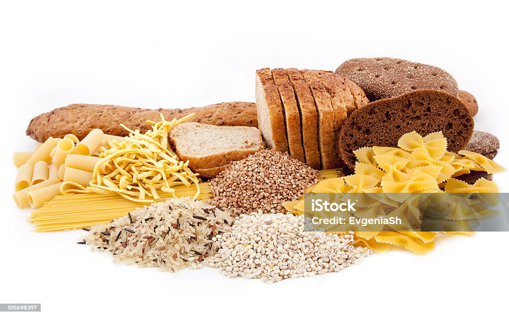 group of carbohydrate products group  of carbohydrate products  isolated on white background Carbohydrate - Food Type Stock Photo