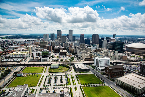 The downtown area of New Orleans, Louisiana shot from an altitude of about 700 feet during a helicopter photo flight.