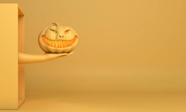 istock Smiling yellow pastel pumpkin head jack lantern 1056991318
