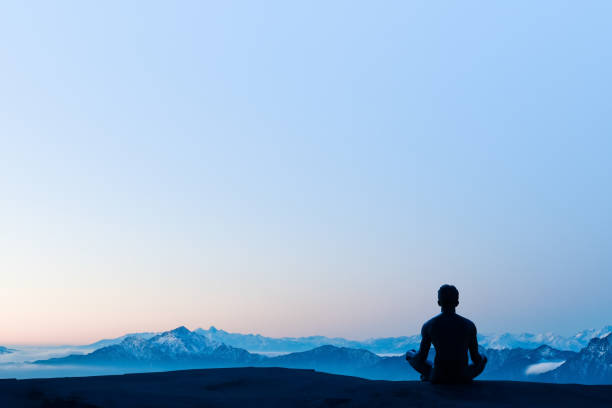 greated idea with mindfulness meditation 3d work - sacred mountain imagens e fotografias de stock