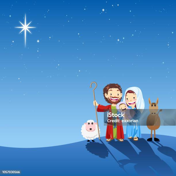 Holy Family In Holy Night Stock Illustration - Download Image Now - Nativity Scene, Child, Jesus Christ