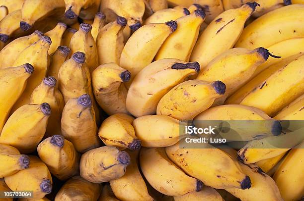 Racimo De Plátanos En El Mercado Foto de stock y más banco de imágenes de Alimento - Alimento, Amarillo - Color, Color - Tipo de imagen