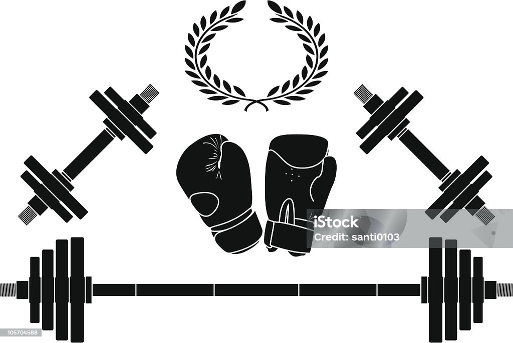 Pesas y guantes de boxeo - arte vectorial de Guante de Boxeo libre de derechos