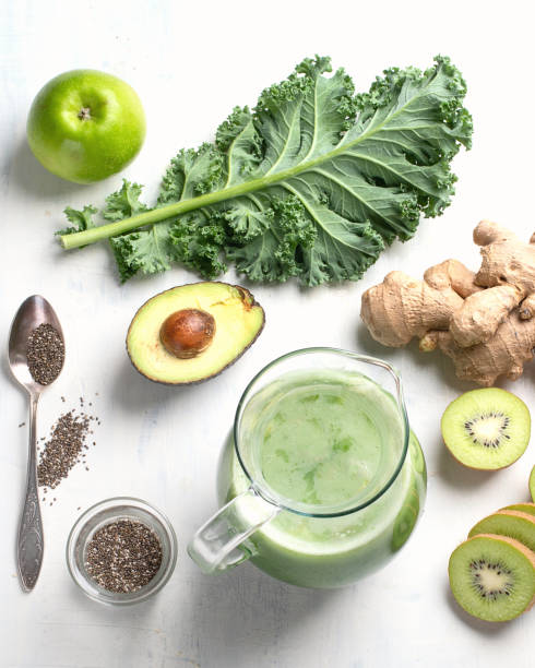 istock Detox. Green smoothie with kale, ginger, apple and chia seeds. 1057052820