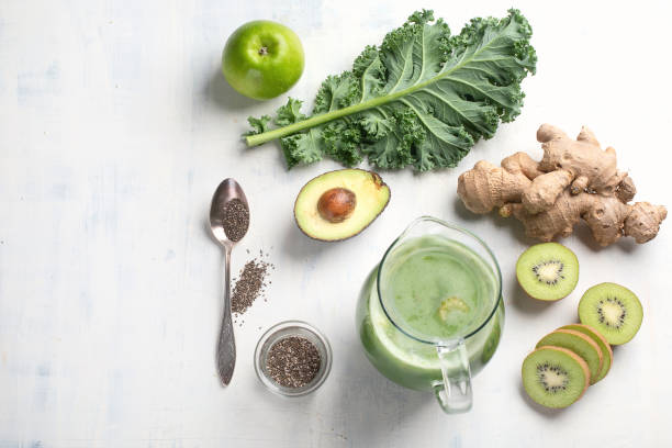 istock Detox. Green smoothie with kale, ginger, apple and chia seeds. 1057052824