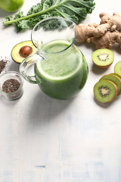 istock Detox. Green smoothie with kale, ginger, apple and chia seeds. 1057052830