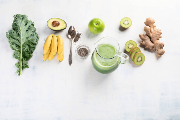 istock Detox. Green smoothie with kale, ginger, apple and chia seeds. 1057052838
