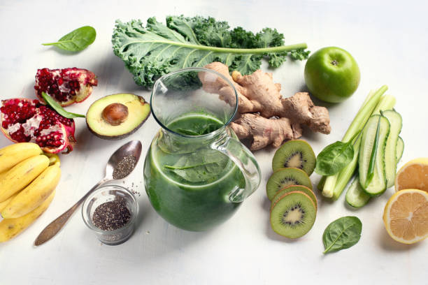istock Detox Smoothies with kale apple, lemon, cucumber  and chia seeds. 1057052890