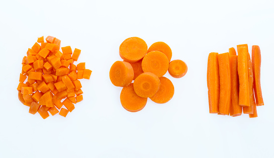 Carrot cut into different shapes.