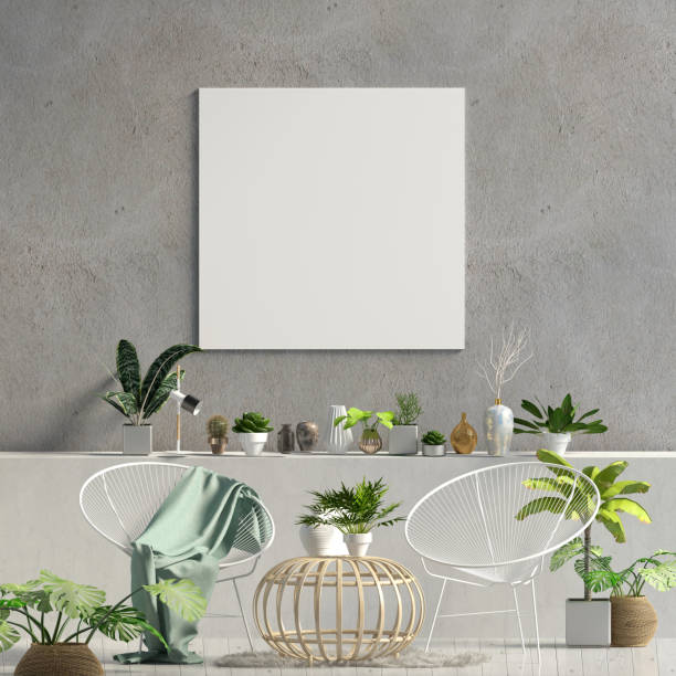 istock Modern interior with chair. Poster mock up. 3d illustration. 1057063314