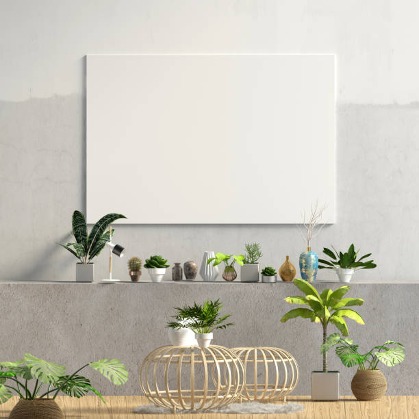 istock Modern interior with coffee table. Poster mock up. 3d illustration. 1057063330