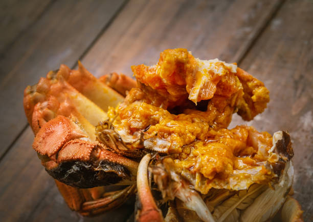 istock The hairy crab stripped its shell and showed its rich crab cream. 1057064416