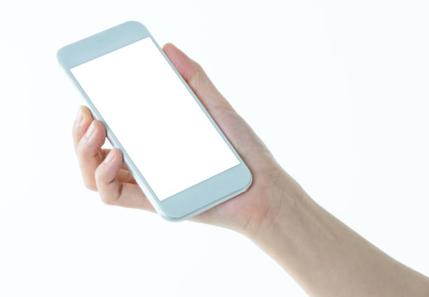 istock Woman hand holding smart phone on white background 1057065228