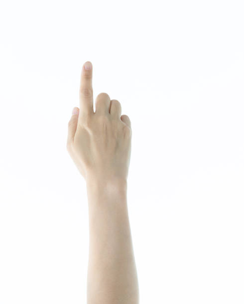 istock Woman hand pointing on white background 1057066650