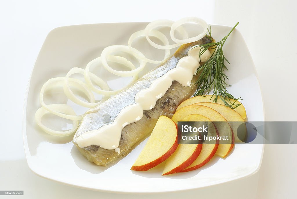 Herring Cured herring with sour cream, apple and onion Apple - Fruit Stock Photo