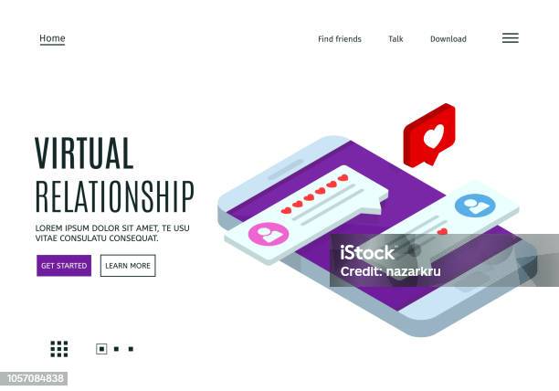 Concept Of Virtual Relationships Online Dating And Social Networking Chatting On The Internet Landing Page Template Vector 3d Isometric Illustration Stock Illustration - Download Image Now