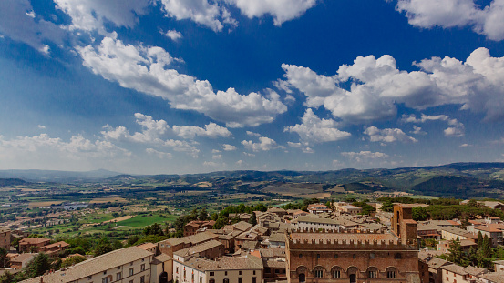 Aerial view of the town of Orvieto, Italy and surrounding landscape