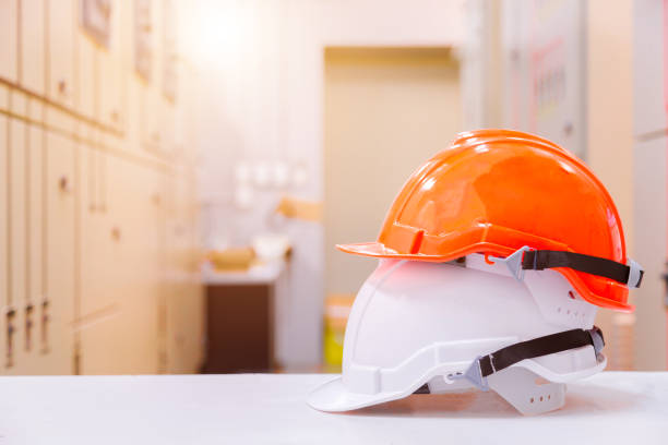 istock Standard construction safety equipment in control room, Construction and Safety Concept. 1057088026