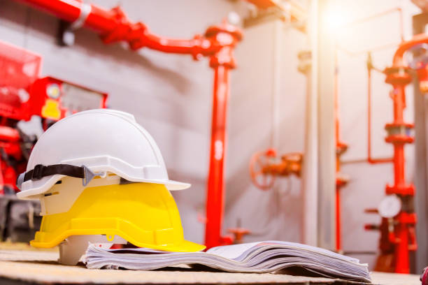 istock Standard construction safety equipment in control room, Construction and Safety Concept. 1057090340