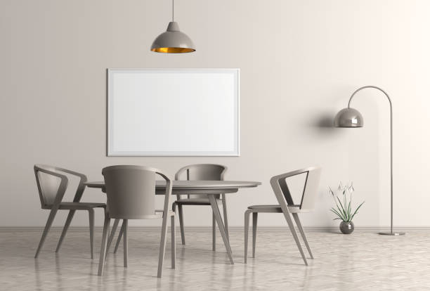 istock Modern dining room with poster frame mock up. 3d illustration. 1057090870