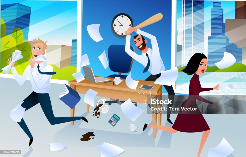 Working Angry Angry Office Worker Goes Mad At Workplace Vector Stock Illustration ...