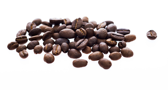 Coffee beans on white background.