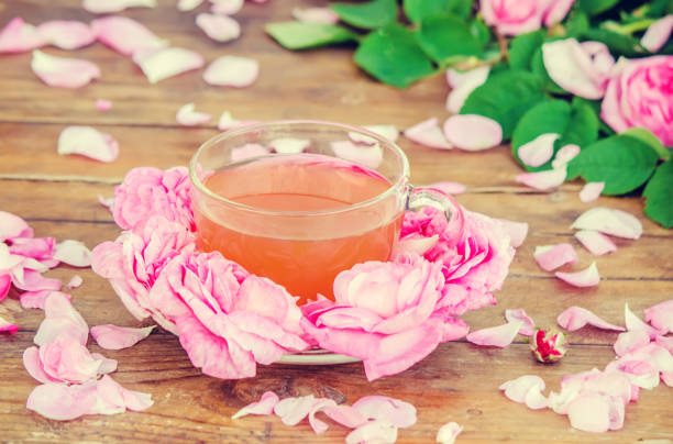 istock Beautiful background with pink roses. Selective focus. 1057102294