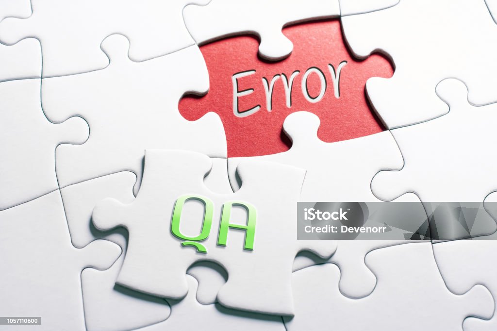 The Words QA And Error In Missing Piece Jigsaw Puzzle The Words QA And Error In A Missing Piece Jigsaw Puzzle Alertness Stock Photo