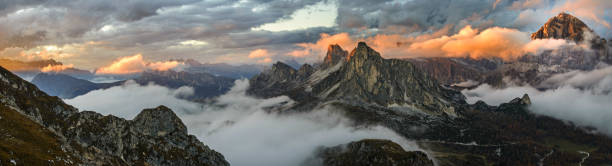 istock Panorama sunset mountains in Dolomite 1057117598