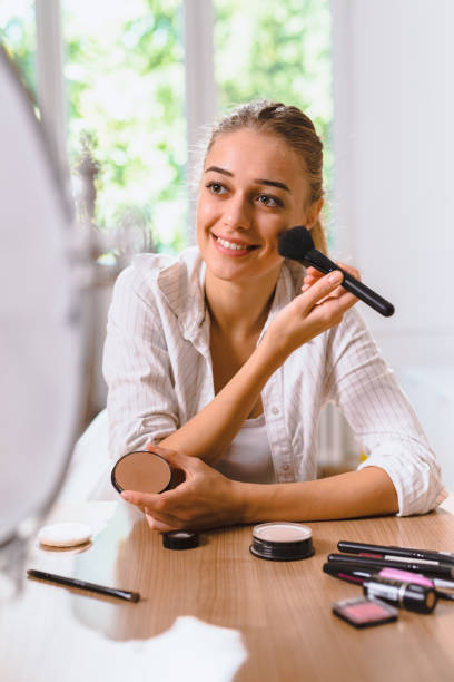 istock woman using make up at her home 1057120122