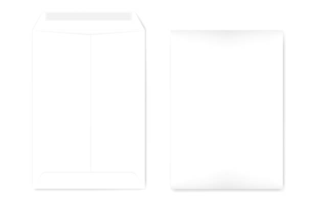 illustrations, cliparts, dessins animés et icônes de enveloppe blanche catalogue a4 avec auto adhésive, modèle vector - directly above white background close up vertical