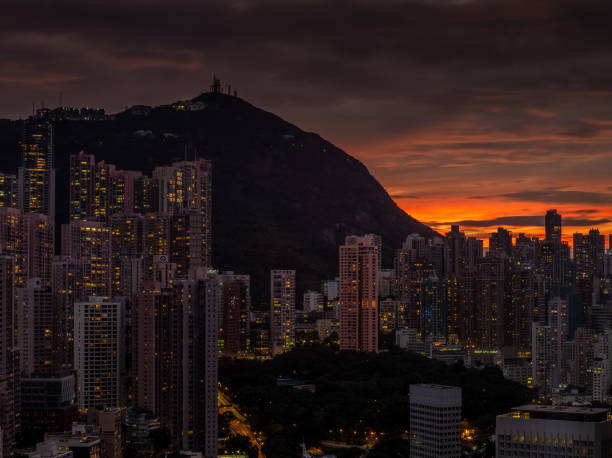 istock Hong Kong skyline at sunset before the typhoon - 2 1057134244