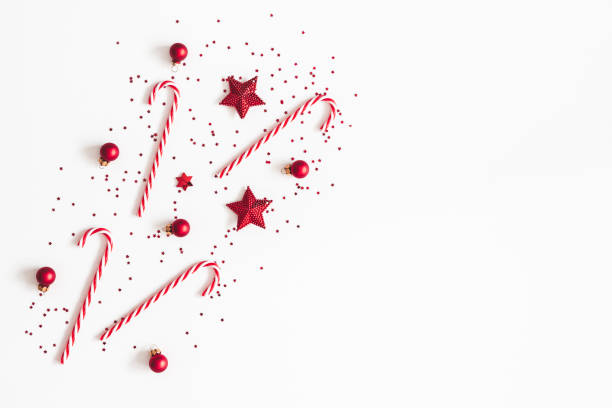 istock Christmas composition. Red decorations on white background. Christmas, winter, new year concept. Flat lay, top view, copy space 1057151554