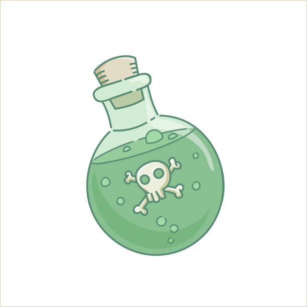 Poison venom potion glass bottle Poison venom potion gin lass bottle green liquid spell with scull for holiday Halloween vector isolated on white venom symbol stock illustrations