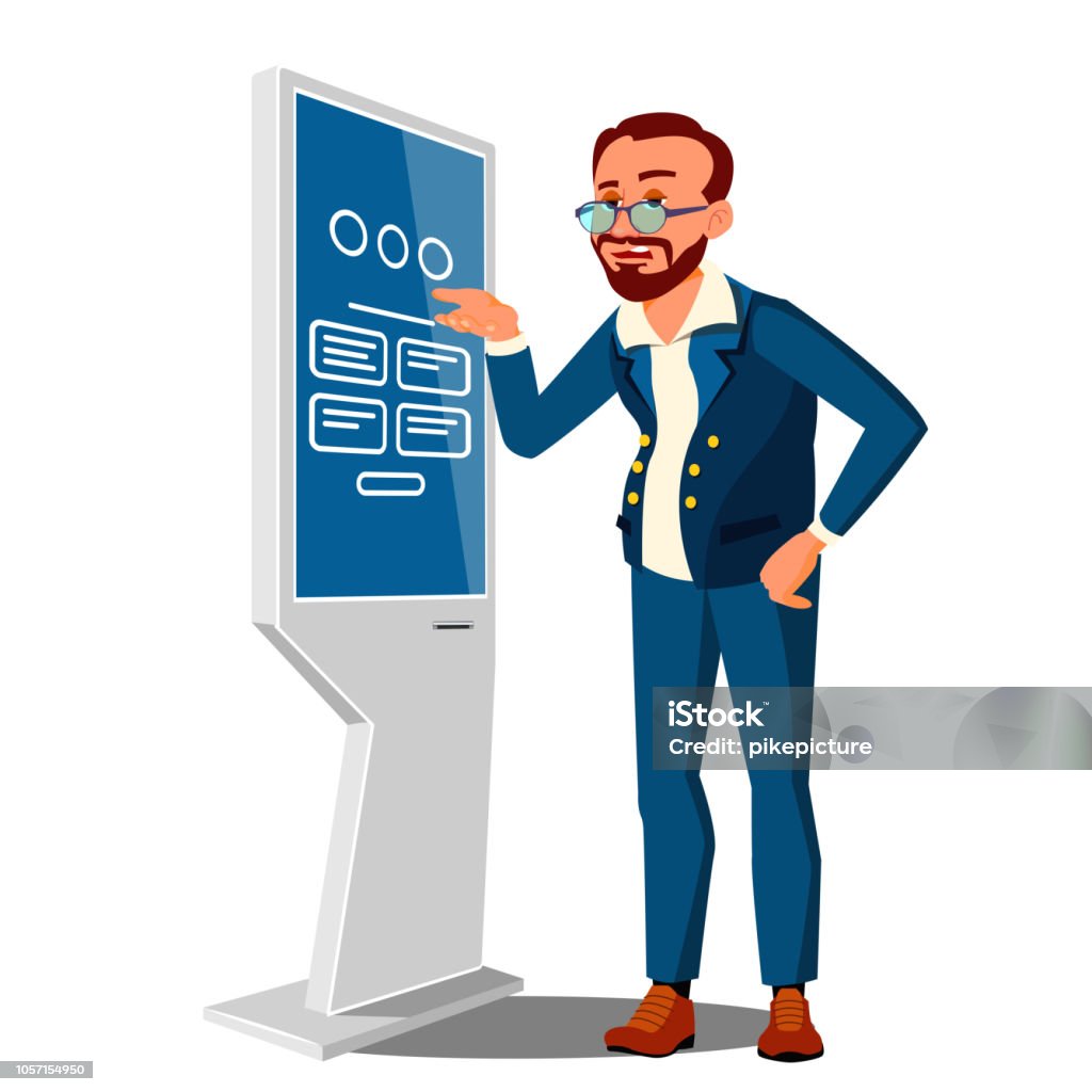 Low Salary, Sad Man In Business Suit Next To An Atm Vector. Isolated Illustration Low Salary, Sad Man In Business Suit Next To An Atm Vector. Illustration ATM stock vector