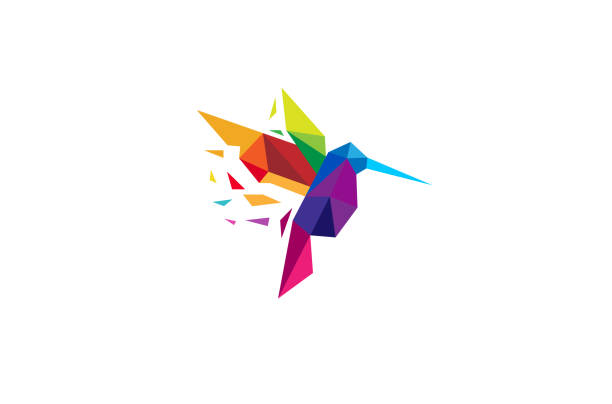 創造的なカラフルなハミング鳥ロゴ - flying animal bird multi colored点のイラスト素材／クリップアート素材／マンガ素材／アイコン素材