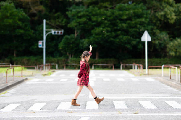 子供が横断歩道を歩く - 横断歩道 ストックフォトと画像