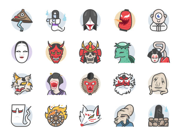 Japanese ghost icon set. Included icons as spirit, monster, demon, folklore and more. Japanese ghost icon set. Included icons as spirit, monster, demon, folklore and more. fire fox stock illustrations