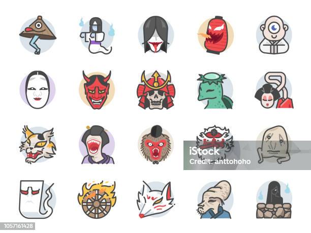 Japanese Ghost Icon Set Included Icons As Spirit Monster Demon Folklore And More Stock Illustration - Download Image Now