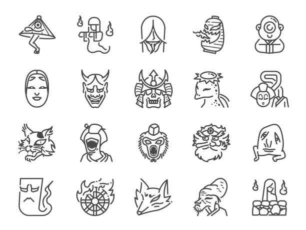 Japanese ghost line icon set. Included icons as spirit, monster, demon, folklore and more. Japanese ghost line icon set. Included icons as spirit, monster, demon, folklore and more. hannya stock illustrations