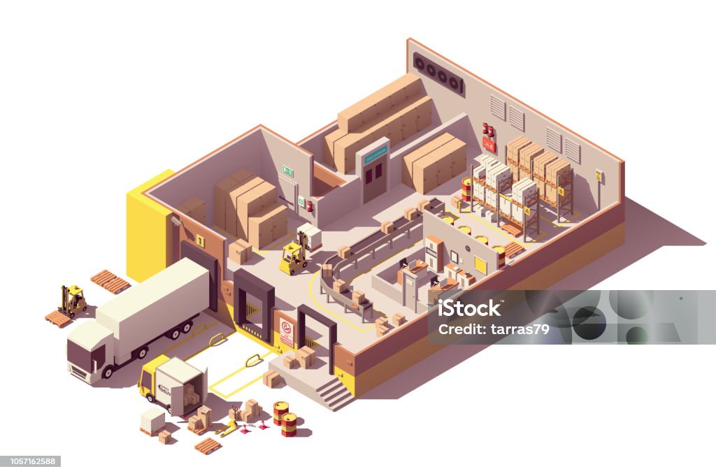 Sección de almacén vector isométrica polietileno baja - arte vectorial de Proyección isométrica libre de derechos