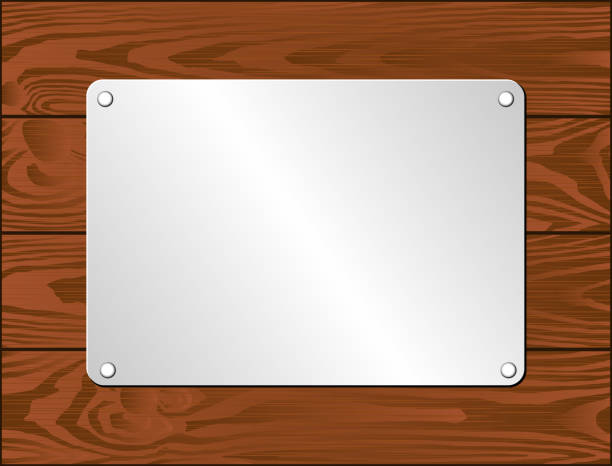 silver plaque silver plaque on dark wooden planks rivet texture stock illustrations