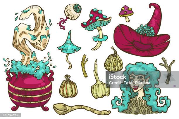 Witch Set Stock Illustration - Download Image Now - Garlic, Potion, Adult