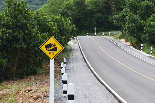 istock Traffic road sign warning up to hill steep climb 1057166994