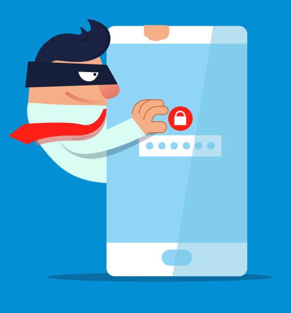 Businessman stealing data password Businessman stealing data password cartoon burglar stock illustrations