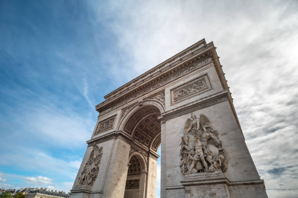 Looking up to the Arc de Triumph in a Bright Sunny Day in Paris