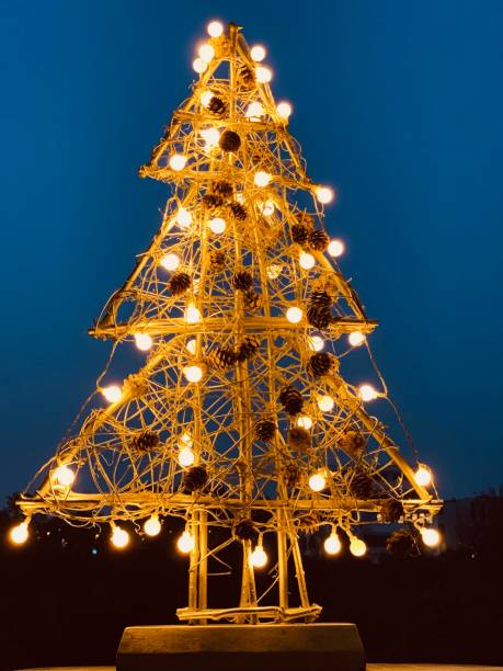 istock Abstract illuminated christmas tree in the dark 1057183630